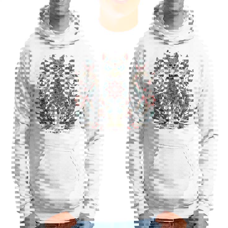 マンダラデザインのかわいい猫の曼荼羅。 長袖tシャツ パーカー