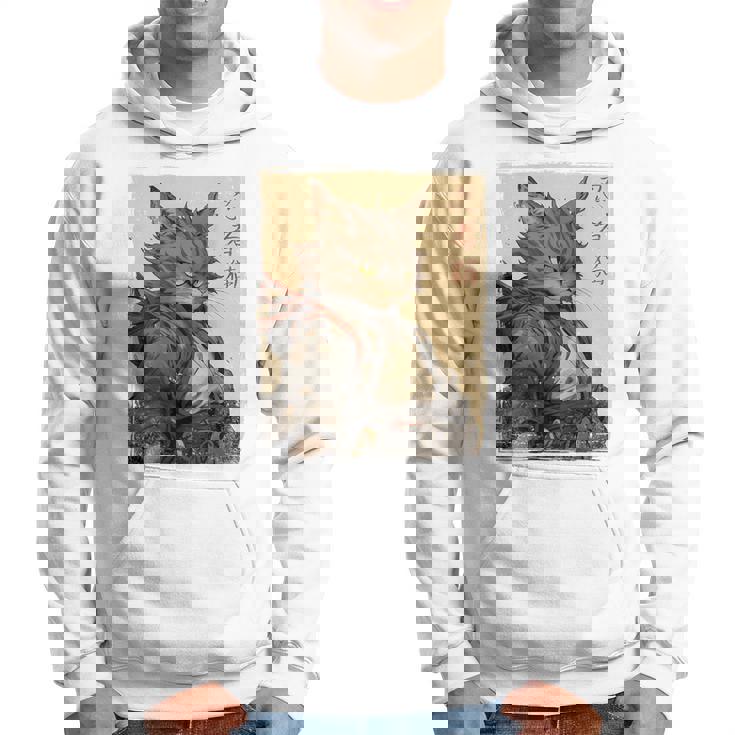 ヴィンテージ 日本の風景 侍 猫 漢字 Art Back パーカー