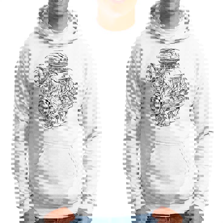 ヴィンテージエンジンブロック – メンズカー&メカニックガレージグラフィック パーカー