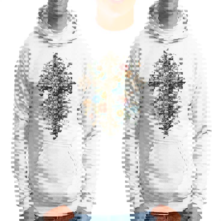 十字架 スピリチュアル キリスト 花 イエス 信仰 十字架 十字架 長袖tシャツ パーカー