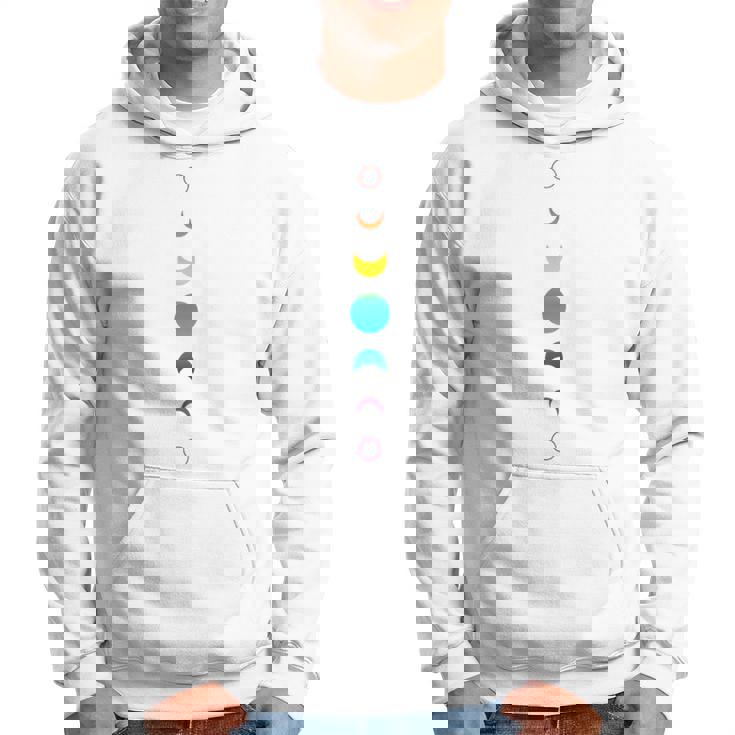 天空の月の満ち欠け バックプリント 虹の月天文学 パーカー