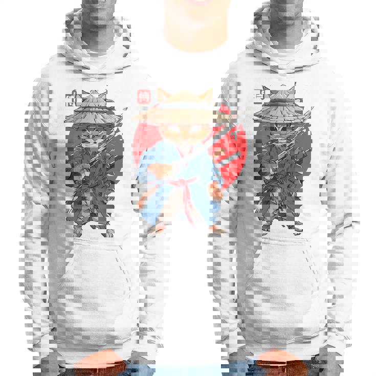 日本の侍 猫戦士 浮世侍 バックプリント パーカー