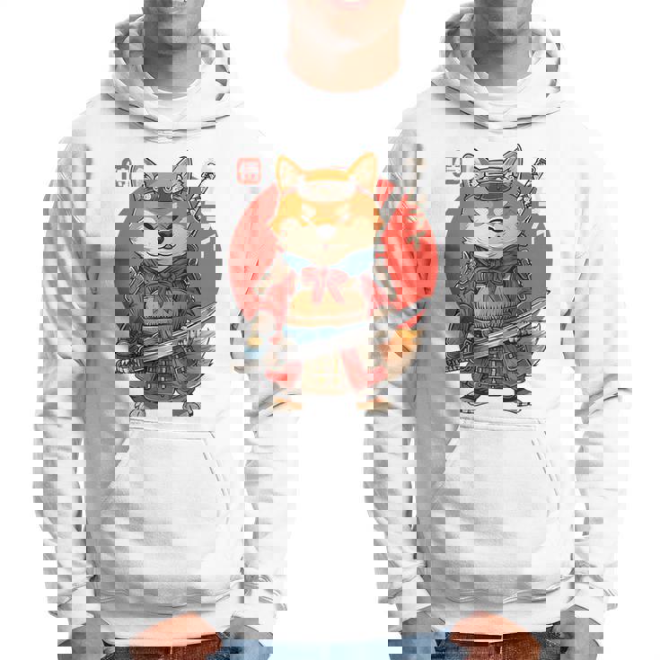 日本の侍犬 柴戦士 浮世サムライ バックプリント パーカー