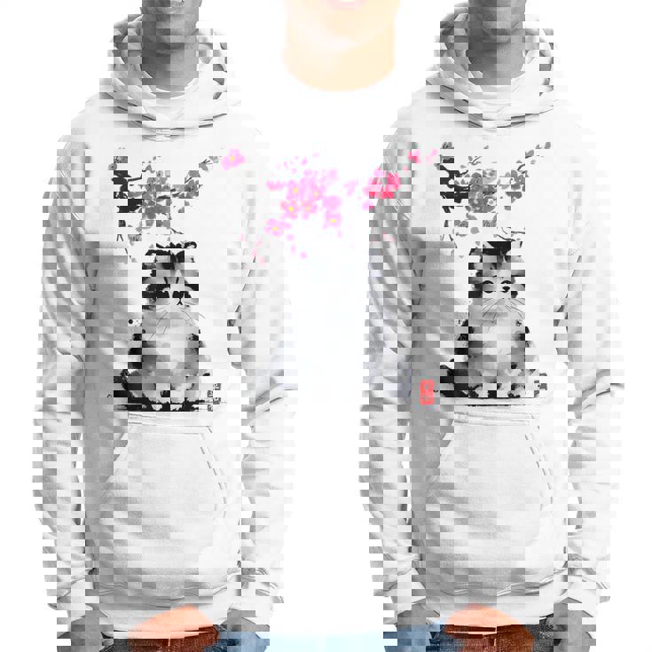 日本の墨絵マンチキン猫 桜 桜アート パーカー