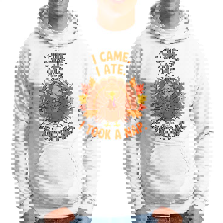 来た、食べた、昼寝した 感謝祭 家族のユーモア パーカー