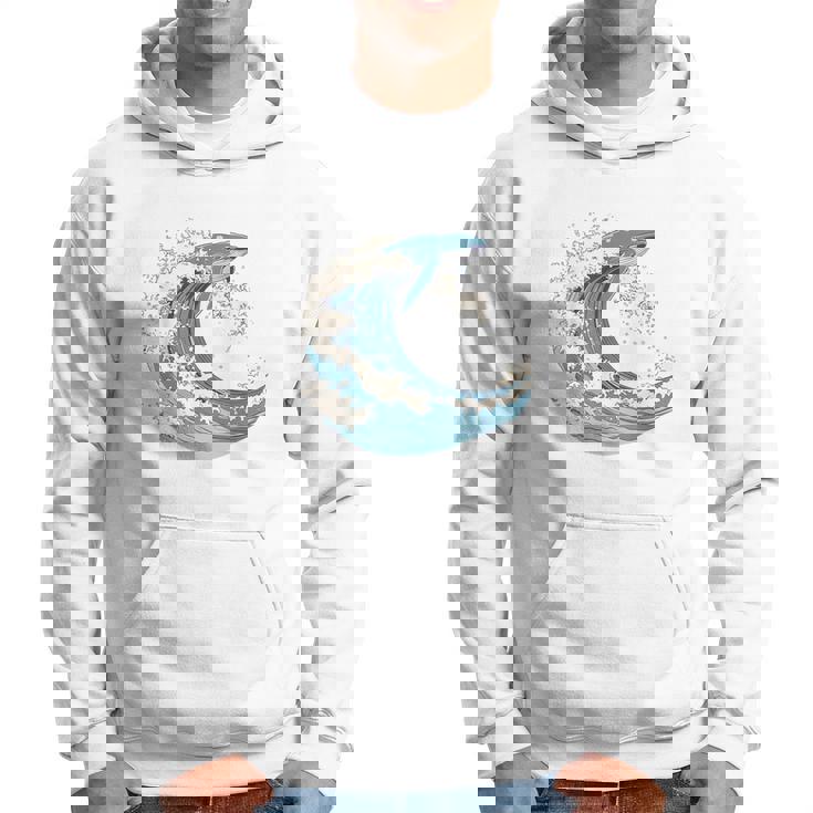 海の波から現れる芸術的なクジラ パーカー