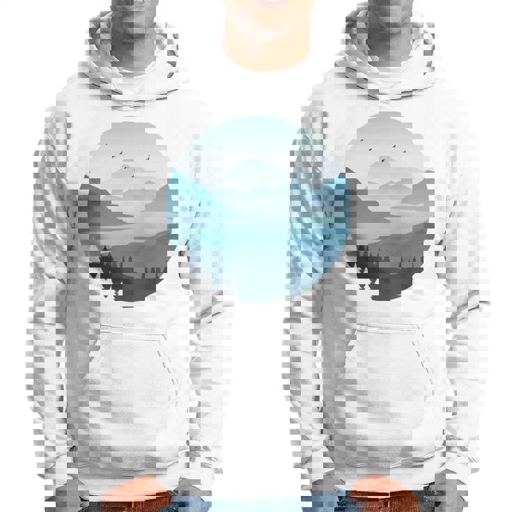 湖 森 風景 山 シルエット 長袖tシャツ パーカー