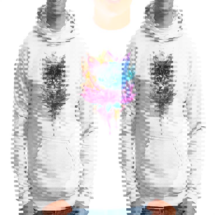 猫 花 カラフル かわいい アート 動物好き グラフィック 猫 パーカー