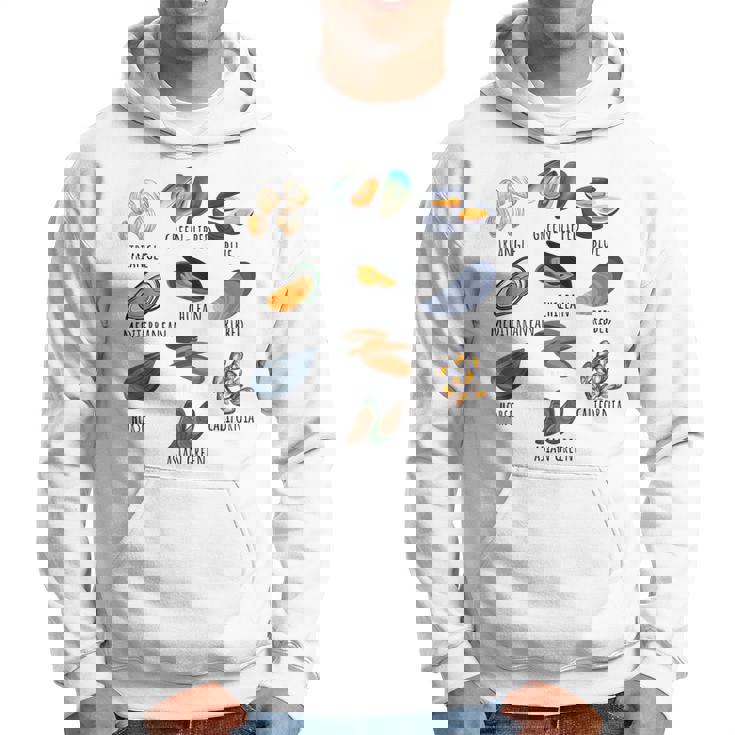 異なる種類のムール貝の品種コレクション、かわいいムール貝が大好き パーカー