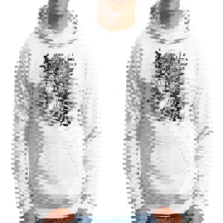 竜虎 墨絵 バックプリント パーカー