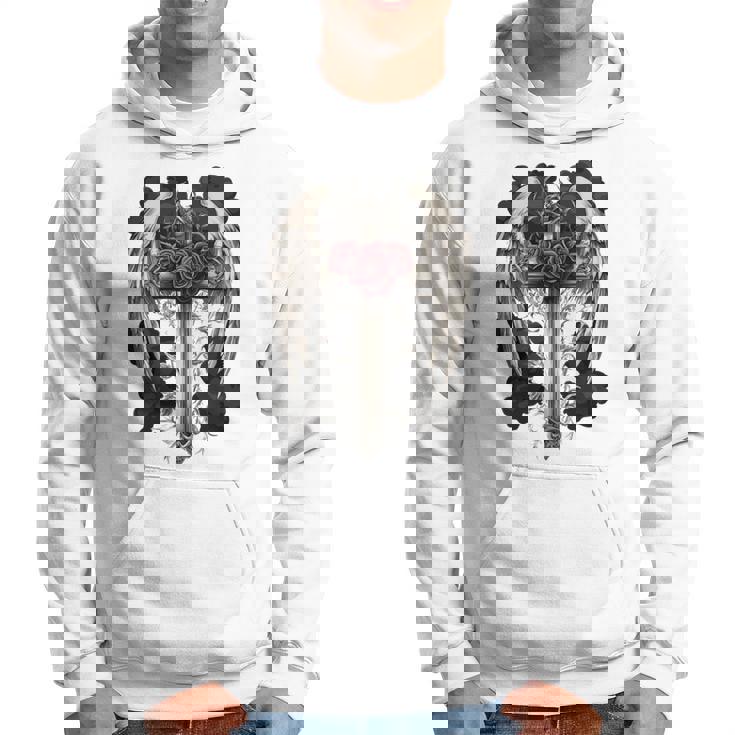 翼とバラのゴシック・クロス 長袖tシャツ パーカー