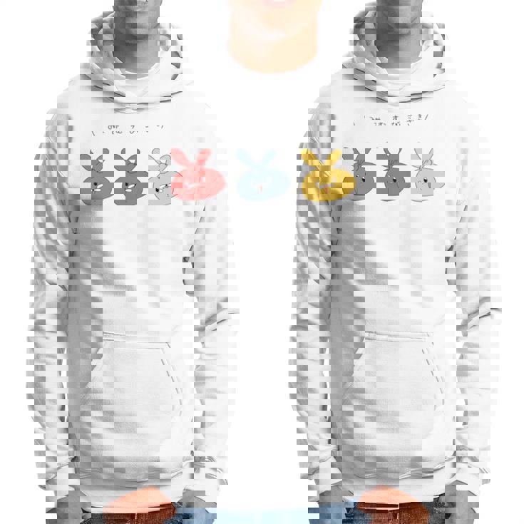 耳結びうさぎ 赤青黄 Cぽむこ かわいい うさぎ キャラクター 長袖tシャツ パーカー