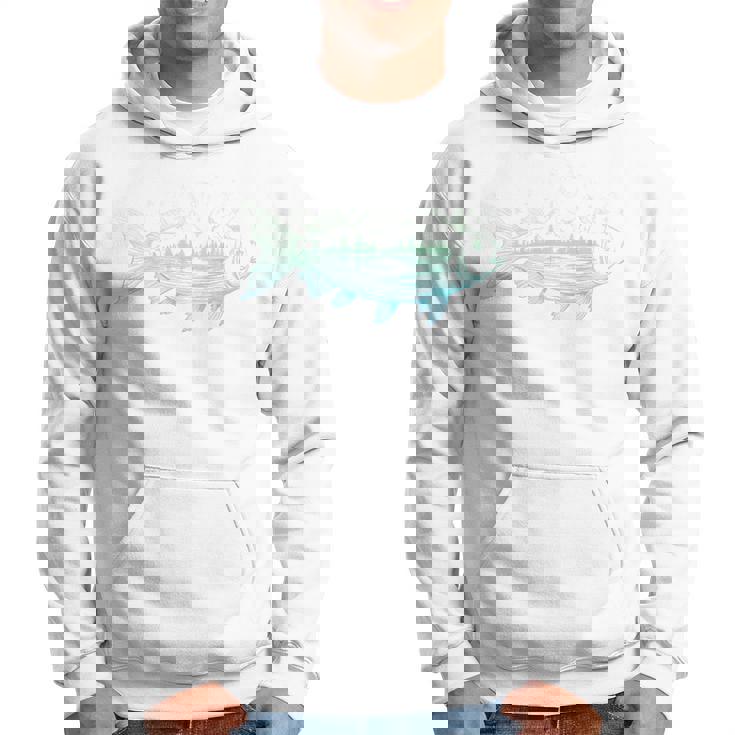 背中 山から形をした涼しい魚 自然 情景 釣り パーカー