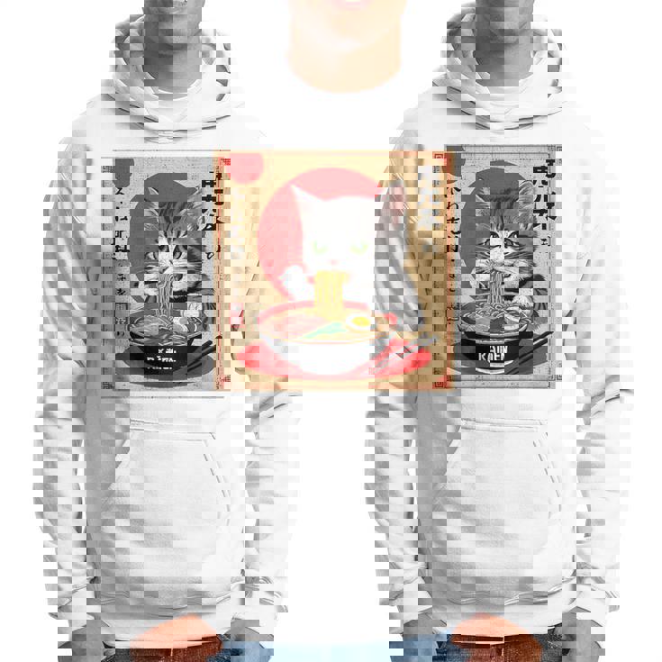 背中にラーメンを食べる緑色の目を持つ日本猫のデザイン。 パーカー