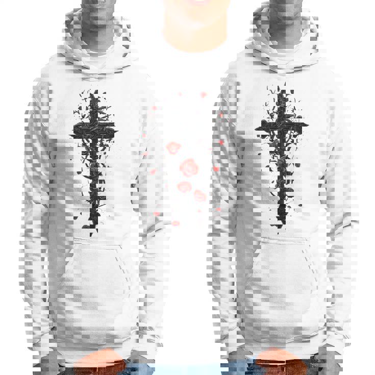 赤いバラのゴシック・クロス 長袖tシャツ パーカー