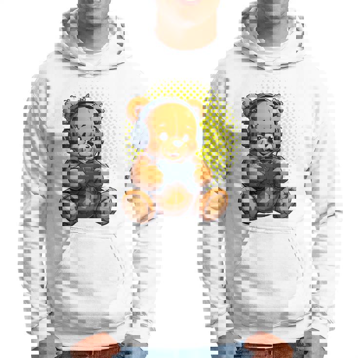 面白いゲームテディホールディングビデオゲームコントローラー。 長袖tシャツ パーカー