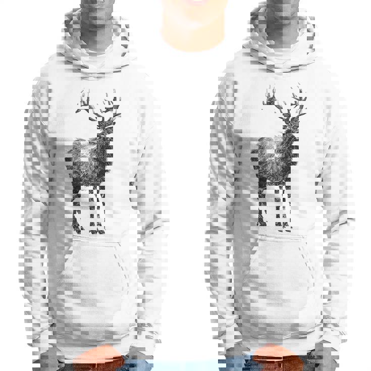 鹿 動物 プリント モチーフ 図面 イラスト ポートレート 鹿 パーカー