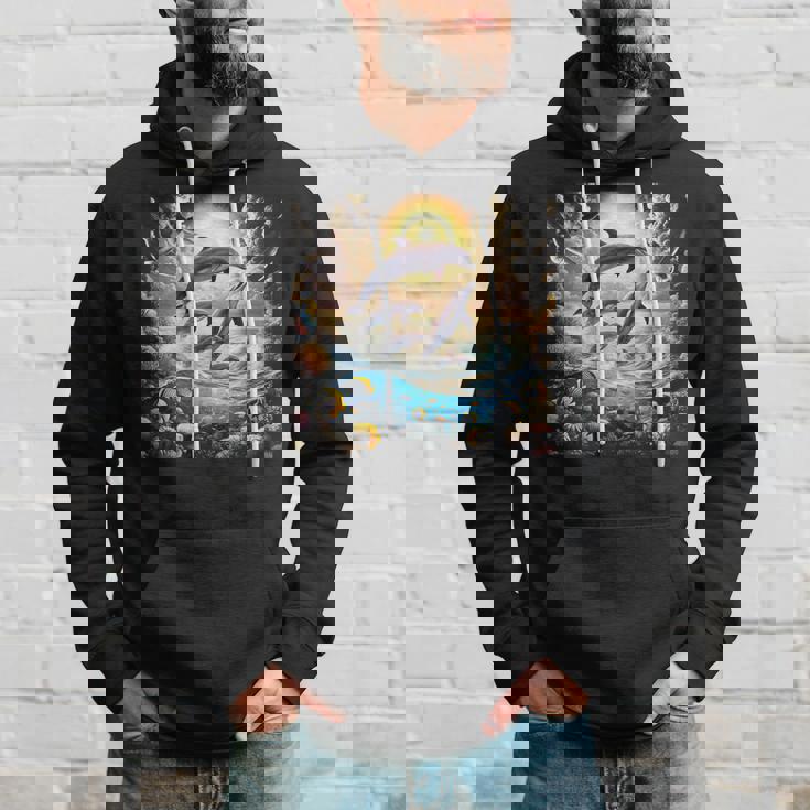 90年代イルカ、アロハ ハワイアン イルカ、カラフルなビーチ パーカー 彼への贈り物