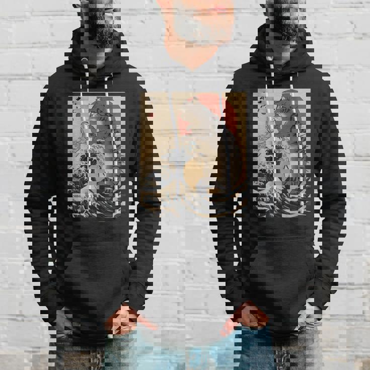 Catzilla 日本の波 ヴィンテージ 夕日 面白い 猫 アート パーカー 彼への贈り物