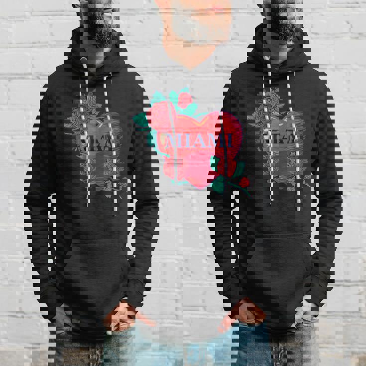 I Love Miami Miami Love Heart & Roses Illustration Graphic パーカー 彼への贈り物