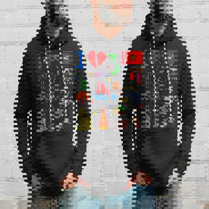 I Loveietnam手描き ベトナムのランドマーク、旗、地図 パーカー 彼への贈り物