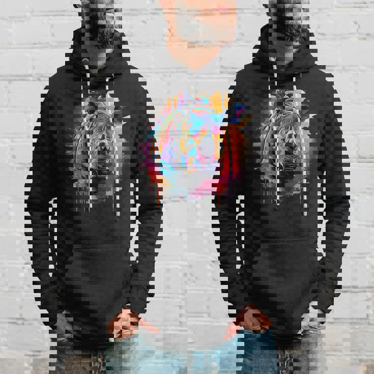 Rhinoceros アートワーク ポートレート 動物 アート カラフル スプラッシュ サイ パーカー 彼への贈り物