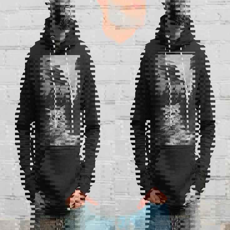 Ufo と面白い猫のセルフィー パーカー 彼への贈り物