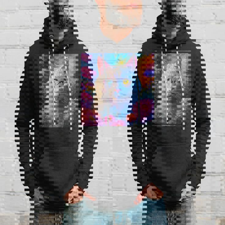 「お花畑のルディ猫」 油絵風ファンタジーアート 綺麗 かわいい オッドアイ リアル パーカー 彼への贈り物