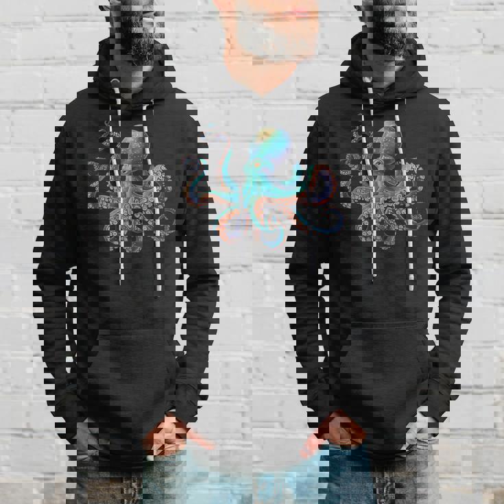 かわいい タコ カラフル ヴィンテージ ブルー イカ クラーケン スキューバ ダイビング パーカー 彼への贈り物