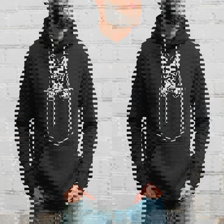 かわいいパイドフレンチブルドッグ ポケットに入れた犬 愛犬 ペットオーナー パーカー 彼への贈り物