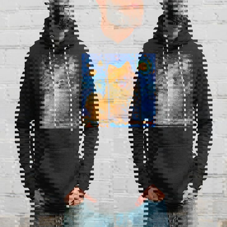 かわいいポメラニアン犬 星月夜 ヴィンセント・ヴァン・ゴッホ絵画 パーカー 彼への贈り物