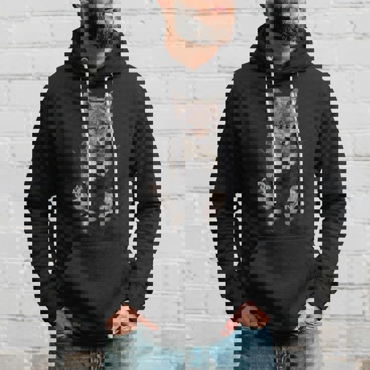 かわいい毛皮のような茶色のオオカミのポケット パーカー 彼への贈り物