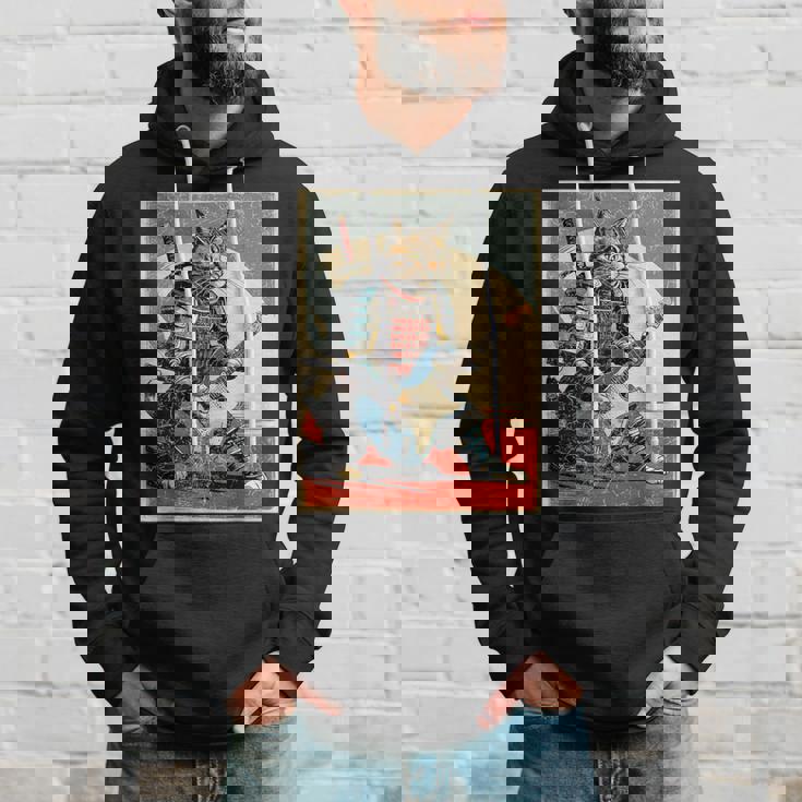 アニメ 日本の侍猫 エレキギターを弾くアートワーク パーカー 彼への贈り物