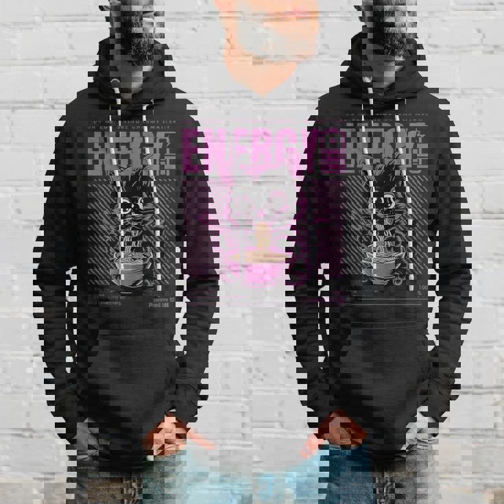 アニメ風ラーメン猫デザイン 充電と食欲のエネルギー系グラフィック パーカー 彼への贈り物