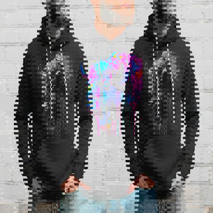 アメリカンバイソンカラーポップアート 美しいアメリカンバイソン愛好家 パーカー 彼への贈り物