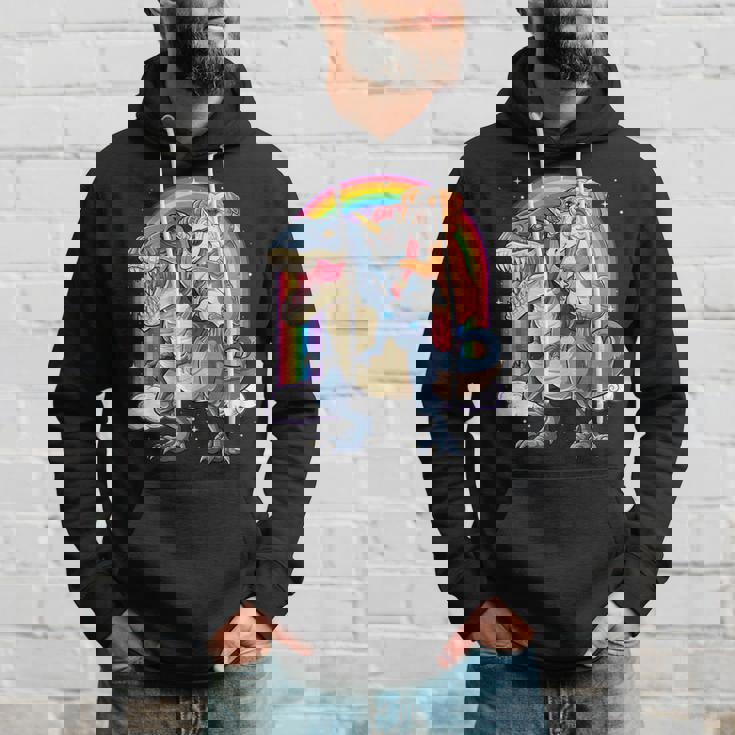 イングリッシュブルドッグ ユニコーン ライディング ダイナソー Tレックス ギフト メンズ レディース パーカー 彼への贈り物