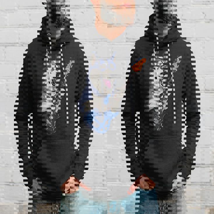 エレキギターを弾く面白いシベリアンハスキー犬ミュージシャン パーカー 彼への贈り物