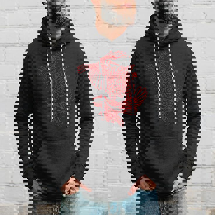 オリジナルツインサギと菊レッドラインアート パーカー 彼への贈り物