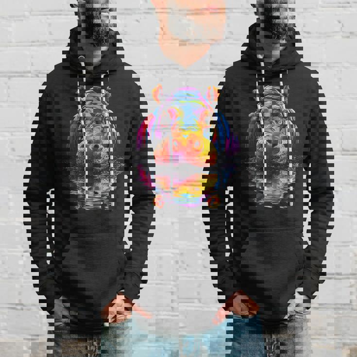 カバ カラフル アート 動物 かわいい グラフィック モチーフ カバ パーカー 彼への贈り物