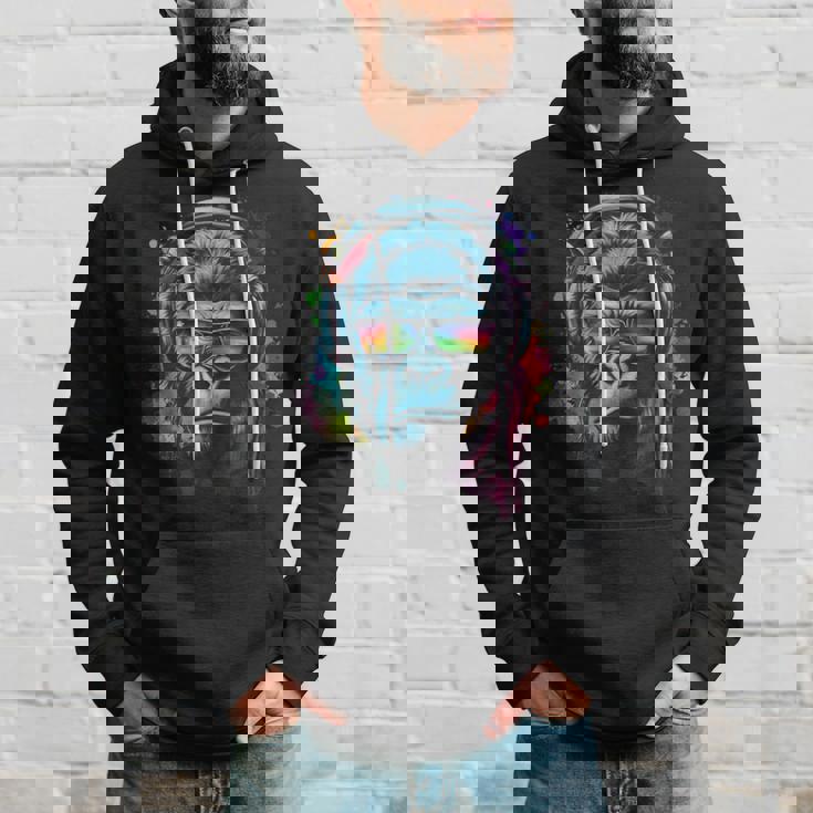 カラフルなゴリラとヘッドフォン レインボー バイブス エイプ モチーフ パーカー 彼への贈り物