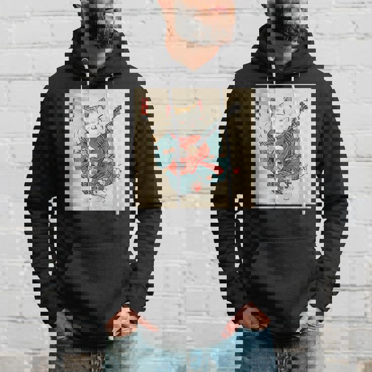 ギター奏でる猫 着物姿 ヴィンテージ 日本美術 面白い パーカー 彼への贈り物