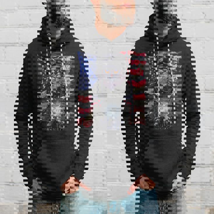 グレー 猫 ねこ バイク 星条旗 アメリカ パーカー 彼への贈り物