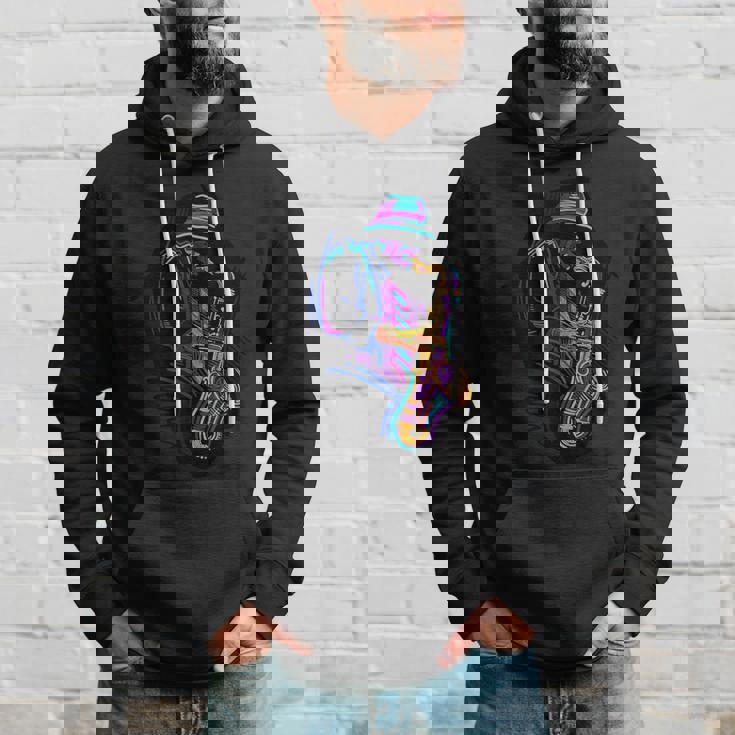 サックス奏者 ジャズ好きのためのカラフルなラインアート パーカー 彼への贈り物