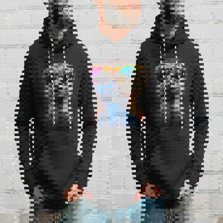 サングラスをかけたミーアキャット カラフルかわいいミーアキャット パーカー 彼への贈り物