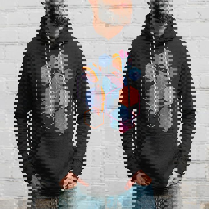 スタイリッシュ ティール オレンジ 六角形 モダン シェイプ マニア パーカー 彼への贈り物