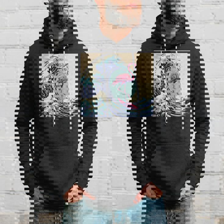 トロピカルピンク フラミンゴ グレートビッグウェーブサーファー オーシャンビーチ パーカー 彼への贈り物