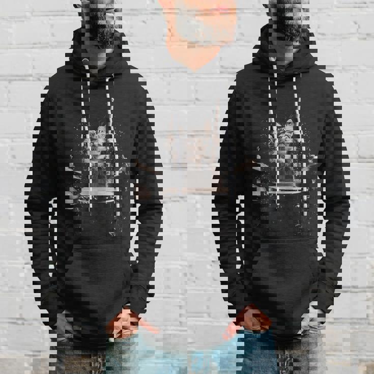 ドラムを叩く猫 面白い猫 ドラマー メンズ 半袖 おもしろ パーカー 彼への贈り物