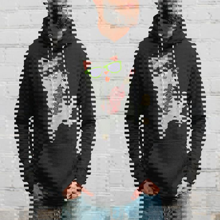 ハワイアンウケ猫遊びウクレレバッジポケット パーカー 彼への贈り物