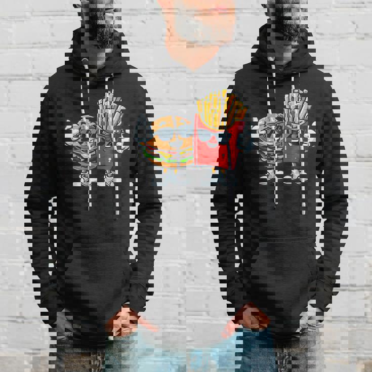 ハンバーガーフライドポテトファーストフード愛好家アート 面白いユーモアコンボプリント パーカー 彼への贈り物