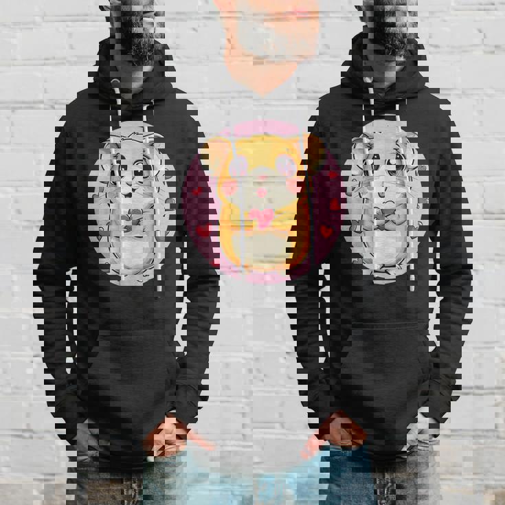 ハートに囲まれたハートを持つかわいいハムスター パーカー 彼への贈り物